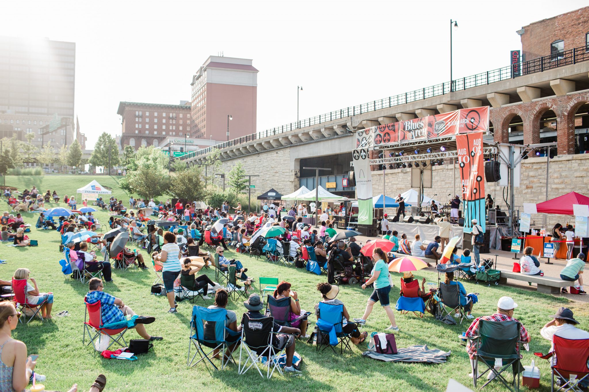 North Gateway filled with people for Blues at the Arch event