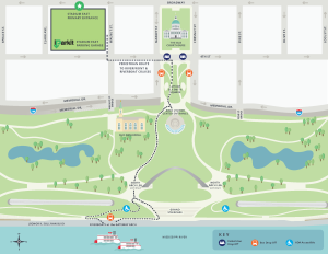 Parking Map with pedestrian walk to Riverfront